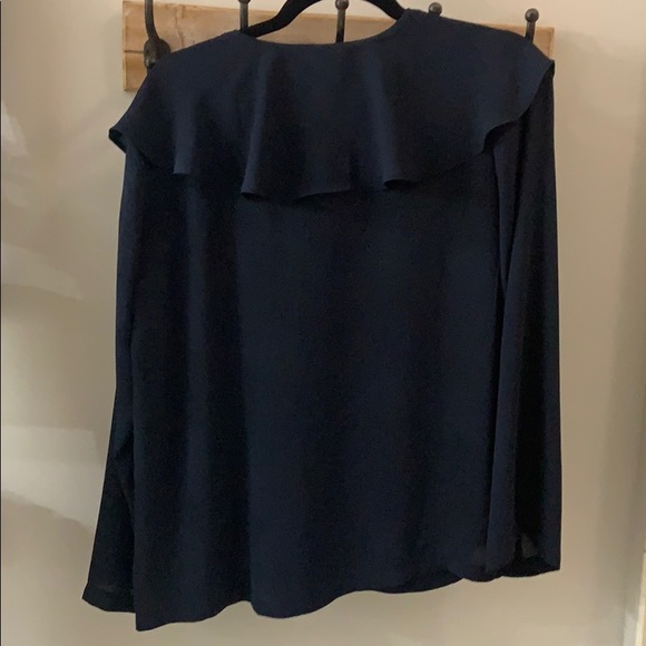 LOFT Navy Ruffle Blouse - Picture 3 of 4